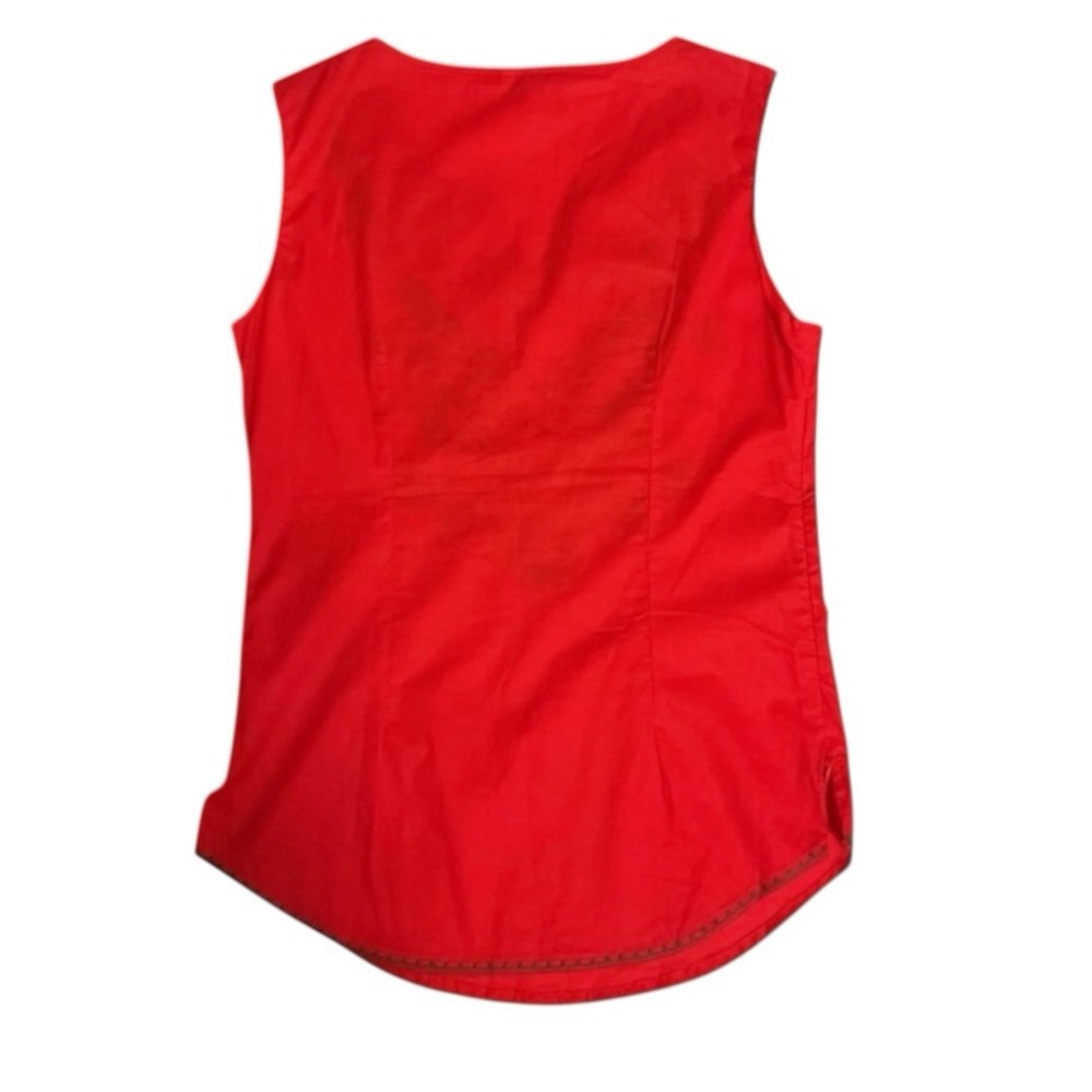 Red Embroidered Cotton Shirt Women's Size 4 Boho Sleeveless Flowers - Picture 5 of 7